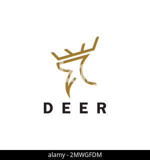 Deer monoline logo design vector template Stock Vector