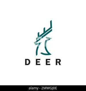 Deer monoline logo design vector template Stock Vector