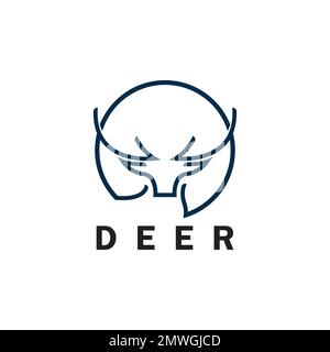 Deer monoline logo design vector template Stock Vector