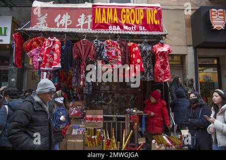 Thousands of people Chinese and otherwise gather in Chinatown in Manhattan to celebrate and bring in the Year of the Rabbit on the first day of Lunar New Year 2023. Stock Photo