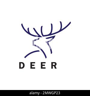 Deer monoline logo design vector template Stock Vector