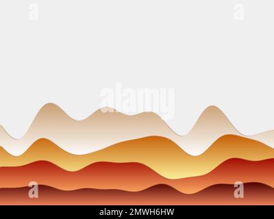 Abstract mountains background. Curved layers in orange colors. Papercut style hills. Trendy vector illustration. Stock Vector