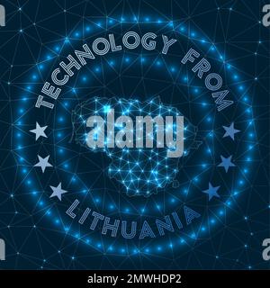 Technology From Lithuania. Futuristic geometric badge of the country. Technological concept. Round Lithuania logo. Vector illustration. Stock Vector