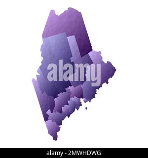 Maine map. Geometric style us state outline with counties. Captivating violet vector illustration. Stock Vector