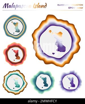 Malapascua logo collection. Colorful badge of the island. Layers around Malapascua Island border shape. Vector illustration. Stock Vector