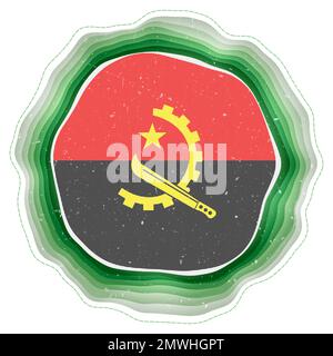 Angola flag in frame. Badge of the country. Layered circular sign around Angola flag. Appealing vector illustration. Stock Vector