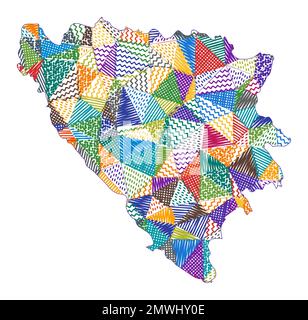 Kid style map of Bosnia. Hand drawn polygons in the shape of Bosnia. Vector illustration. Stock Vector