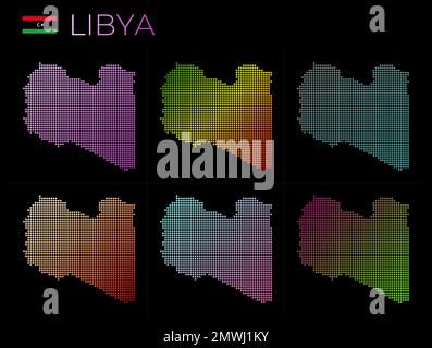 Libya dotted map set. Map of Libya in dotted style. Borders of the country filled with beautiful smooth gradient circles. Beautiful vector illustratio Stock Vector