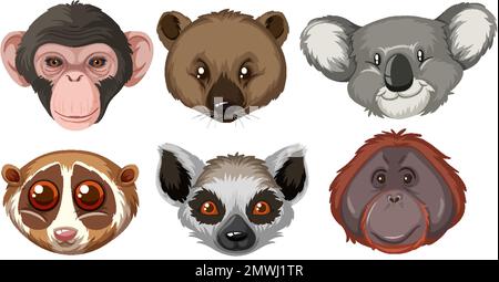 Set of wild animal heads illustration Stock Vector