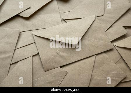A stack of brown craft envelopes for background. Stock Photo