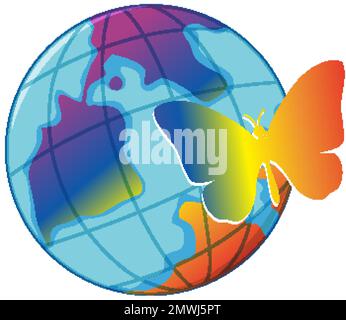 Rainbow butterfly and earth globe illustration Stock Vector