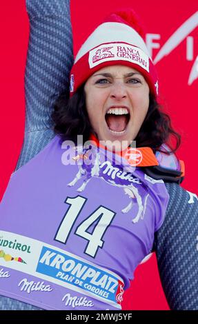 Federica Brignone of Italy celebrates winning the silver medal in women ...