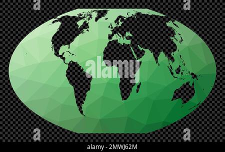 Low poly map of the world. Mt Flat Polar Quartic projection. Polygonal map of the world on transparent background. Stencil shape geometric globe. Awes Stock Vector