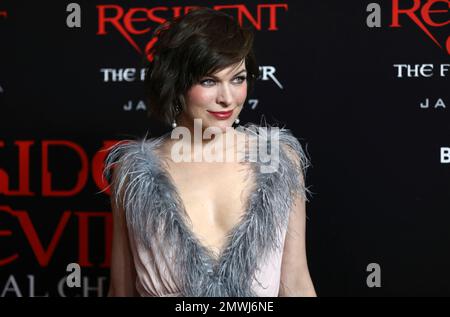 Milla Jovovich arrives at the world premiere of Resident Evil: The Final  Chapter at Regal L.A. Live on Monday, Jan. 23, 2017, in Los Angeles.  (Photo by Rich Fury/Invision/AP Stock Photo 