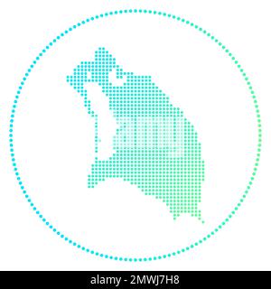 Barbuda digital badge. Dotted style map of Barbuda in circle. Tech icon of the island with gradiented dots. Elegant vector illustration. Stock Vector