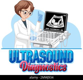 Doctor using ultrasound scanning machine illustration Stock Vector