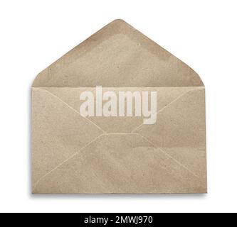 Brown craft open envelope isolated on a white background. Stock Photo