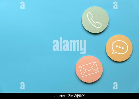 Icon of communication type on colorful paper. Contact us or Customer support hotline people connect. Stock Photo