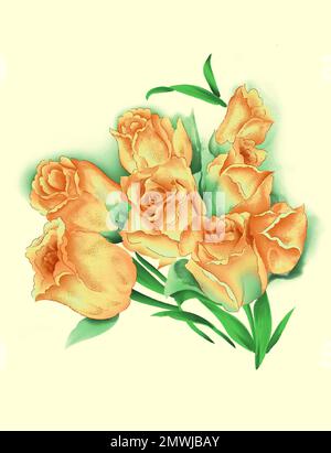 A vertical seamless yellow floral pattern background. Stock Photo