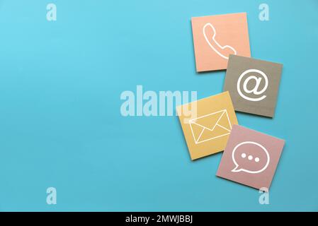 Icon of communication type on colorful paper. Contact us or Customer support hotline people connect. Stock Photo