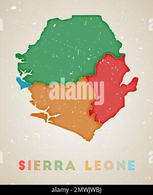Vintage SIERRA LEONE Map with Regions Borders and Major Cities ...