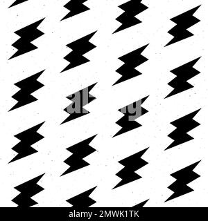 Grunge lightning bolts seamless pattern. Black thunderbolts repeating background. Textured storm and lightning strikes ornament wallpaper. Energy Stock Vector