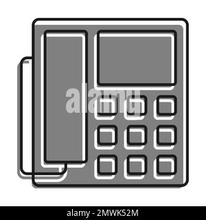 Linear filled with gray color icon. Fixed Wired Office Telephone With Buttons. Communication Between Subscribers. Simple black and white vector Isolat Stock Vector