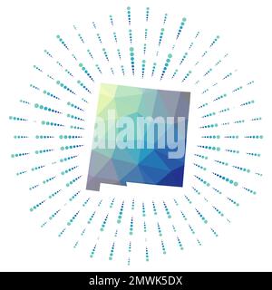Shape of New Mexico, polygonal sunburst. Map of the US state with colorful star rays. Stock Vector