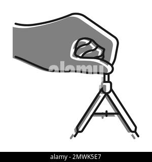 Linear filled with gray color icon. Drawing Compass, Divider For Sketching In Hand Of Engineer Or Designer. Simple black and white vector Isolated On Stock Vector