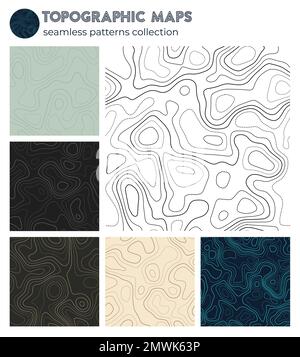 Topographic maps. Appealing isoline patterns, seamless design. Captivating tileable background. Vector illustration. Stock Vector