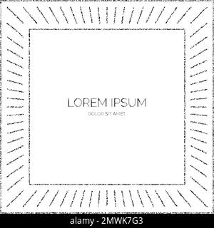Grainy textured square frame. Black stipple dots sunbeams separator and divider. Noise dot rays frame. Vector Stock Vector