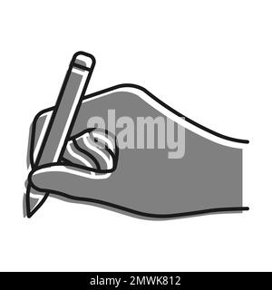 Linear filled with gray color icon. Ballpoint Pen In Hand Of Author. Signature On Paper From Writer Or Artist. Simple black and white vector Isolated Stock Vector