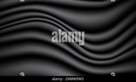 Abstract background of black fabric texture. Wallpaper luxury by soft curve of canvas and wave. Illustration background of black cloth. Stock Photo