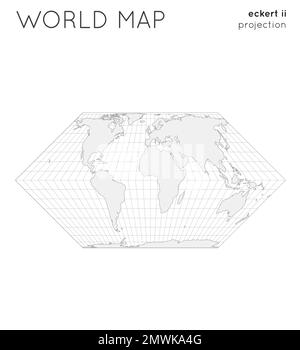 World map. Globe in eckert ii projection, with graticule lines style. Outline vector illustration. Stock Vector