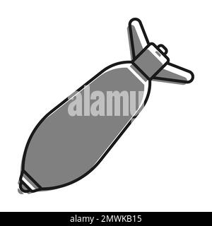 Linear filled with gray color icon, Bomb, Mortar Shell, Offensive Weapon During Combat. Simple black and white vector Isolated On white background Stock Vector