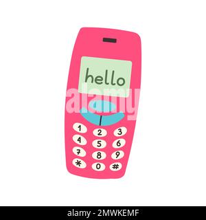 Vintage mobile phone. The old pipe. Vector illustration for a card or poster, print for clothes. 90s mobile phone Stock Vector
