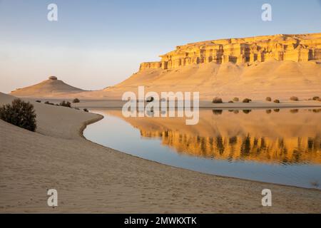 Magic Lake at sunset in Fayoum, Wadi Al-Hitan of the Western Desert of Egypt Stock Photo