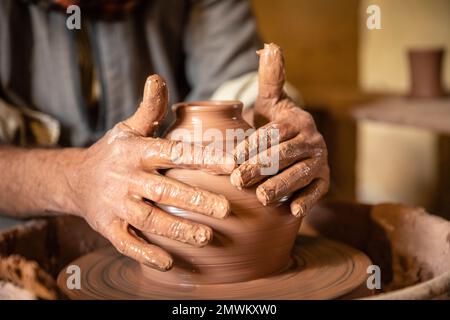 Potter and ceramicist at Tunis village, Qarun Lake, Egypt Stock Photo