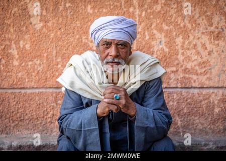 Egyptian shepherd in the streets of Luxor, Egypt Stock Photo