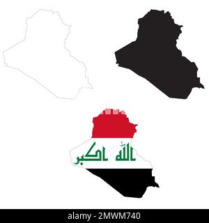 Map Iraq on white background. Iraq Map Outline. Iraq vector map with the flag inside. Stock Photo