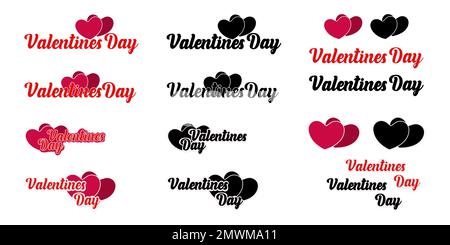 Happy Valentine's Day lettering text set isolated on white background. Happy Valentine's Day typography vector design for greeting cards and banner. Stock Vector
