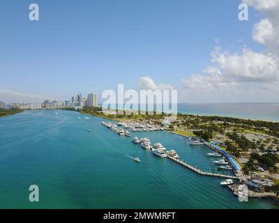 A bird's eye view of the Miami beach with a background of downtown Stock Photo