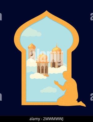 mosques and muslim man praying Stock Vector