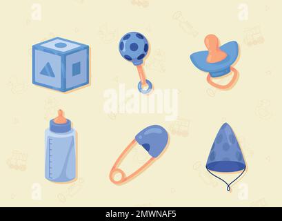 six baby boy accessories Stock Vector