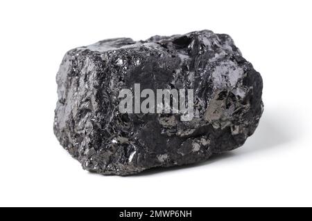 Piece of hard coal closeup isolated on white. Anthracite Stock Photo