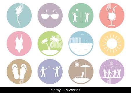 Summer vacations and leisure icon set. Vector. Stock Vector