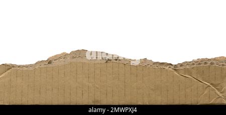 Old textured cardboard sheet with torn edges isolated isolated on white background. Copy space. Stock Photo