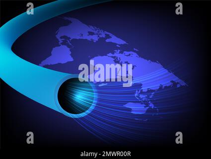 Abstract cable fiber line and global connection background. Vector illustration. Stock Vector