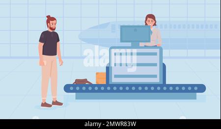 Baggage and bag scanning flat color vector illustration Stock Vector