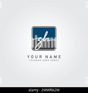 Handwritten Signature logo for Initial Letter ZH - Vector Logo Template for Alphabet Z and H Stock Vector
